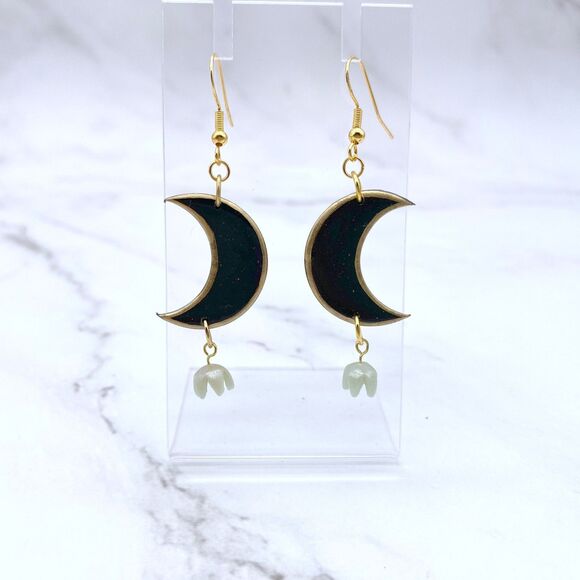 Black Moon Lily of the Valley Dangle Earrings - Picture 7 of 13
